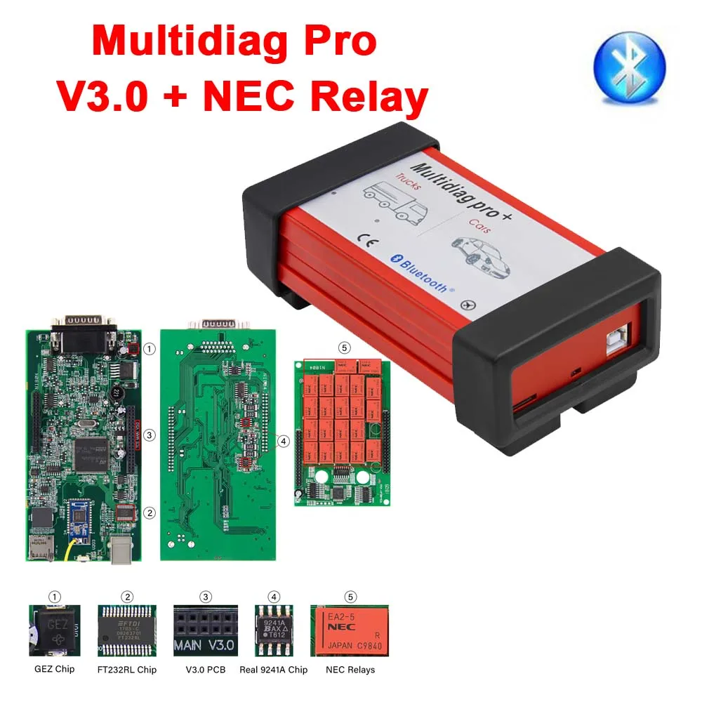 Multidiag Pro BT TCS Pro. R3/. R1 V3.0 PCB NEC Реле 9241A Bluetooth Multidiag Pro OBDII Автомобильный грузовик диагностический инструмент OBD2 сканер,00 - Цвет: Multidiag Pro BT