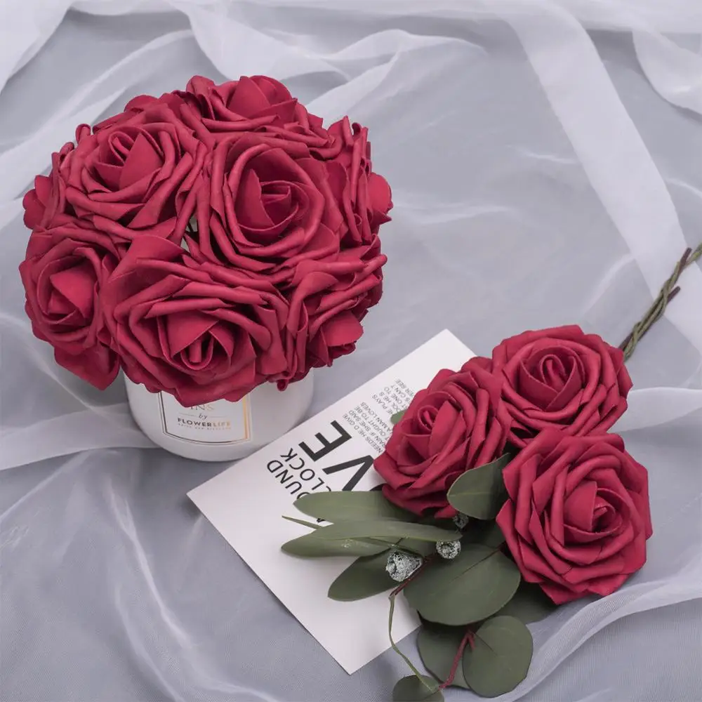 10 пены цветы 9 5 см большой красный Мини атласная роза ручной работы лента узлом