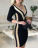 dresses for women 2021 elegant sequins party dress autumn sexy v neck casual skinny dress office lady patchwork mini dresses