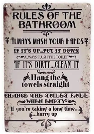 

Rules of The Bathroom, Always Wash Your Hands Funny Tin Sign, Bathroom Sign, Home Décor, Laundry Room Sign