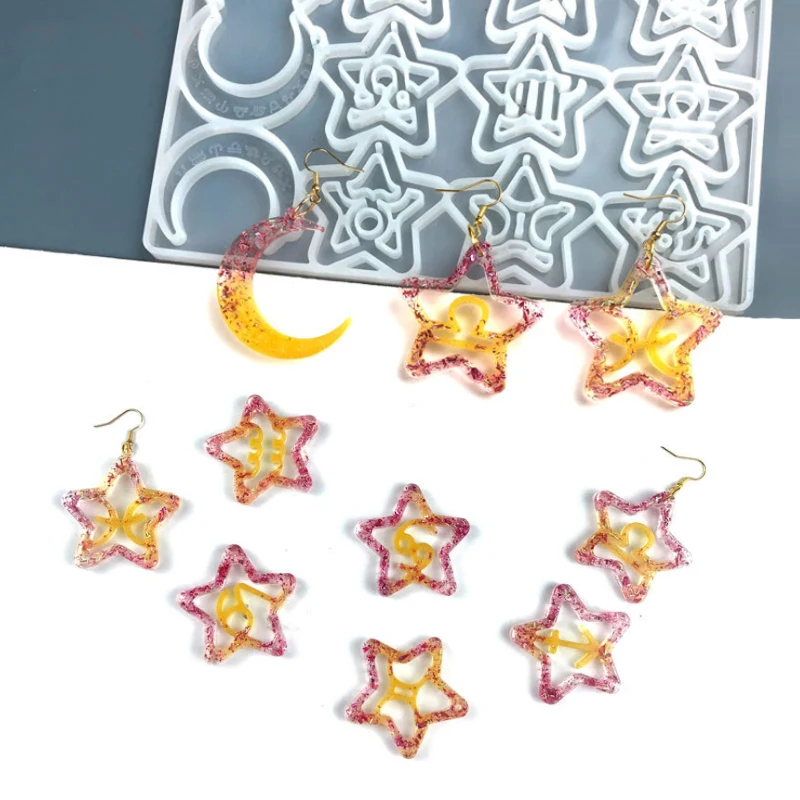 

New Twelve Constellation Earrings/necklace Pendant Epoxy Resin Silicone Mold Jewelry Molds for Resin Casting DIY Handicraft Tool