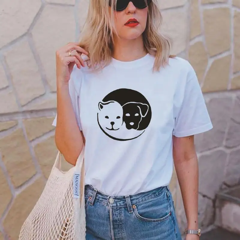 

Women Tshirt Cute Pets Lover Print T-shirt Black White Harajuku Graphic Tee Shirt Femme Short Sleeve Casual T Shirt Women Tops