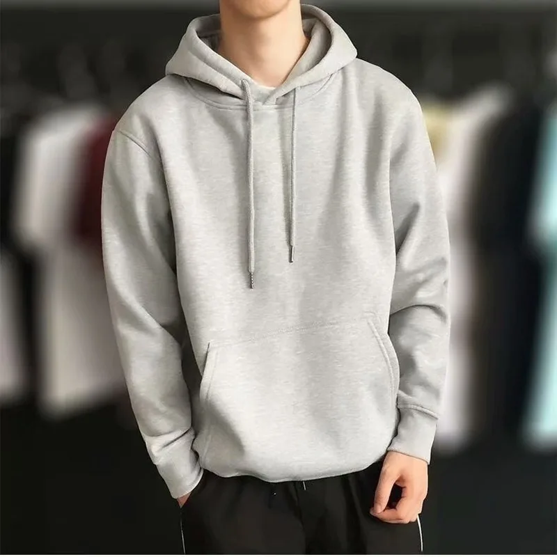 

Hooded Plus Fleece Men's Hoodie 2020 Autumn and Winter New Fashion Trend Thick Solid Color Jacket Hooded Pullover Korean Top