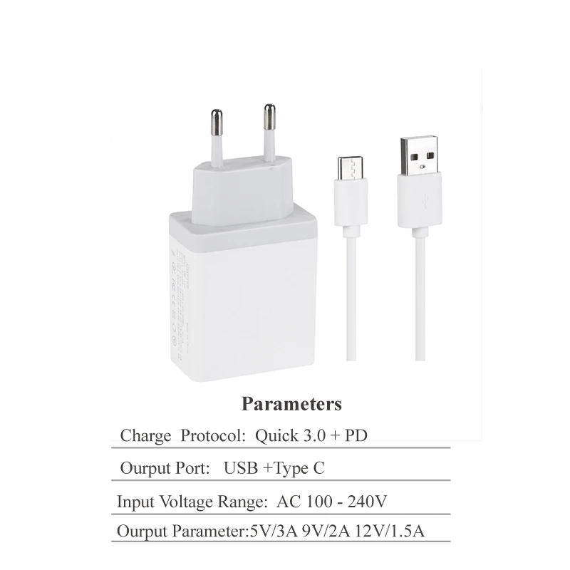 

Mini Quick Charge for Xiaomi Iphone PD Fast Charging Adapter 5V 3A/9V 2A/12V 1.5A QC 3.0 EU wall plug USB Charger Phone Adapter