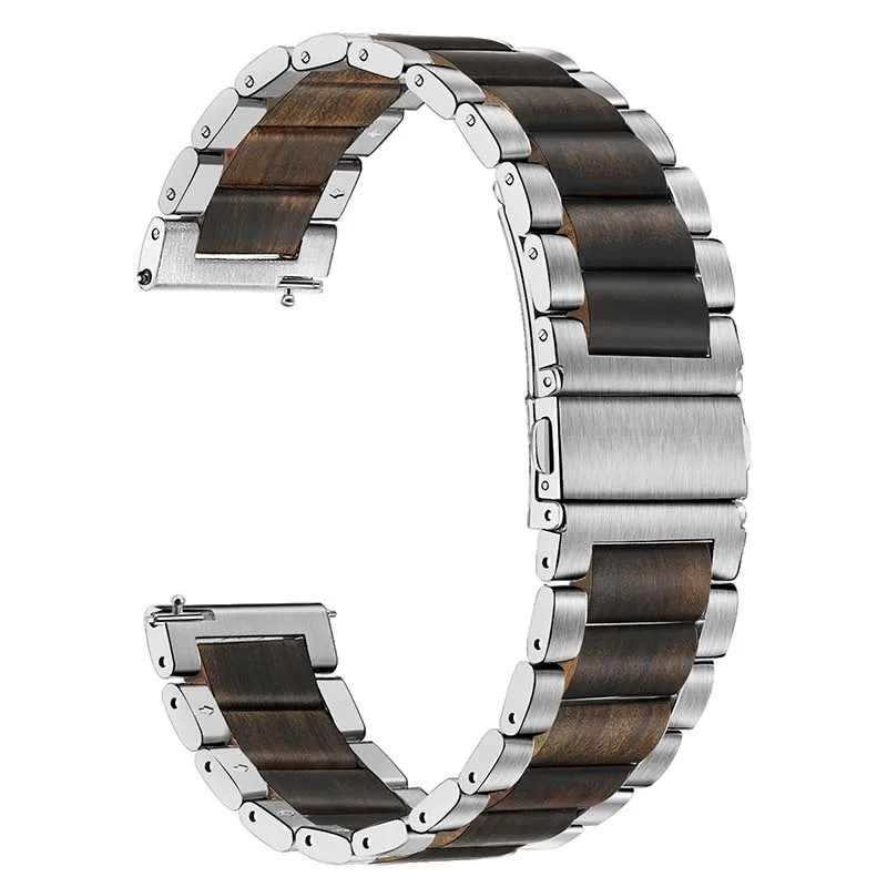 Silver Steel Ebony Ремешок для часов из натурального дерева и нержавеющей стали 22 мм 20 мм для samsung Galaxy Watch 46 мм 42 мм SM-R800/R810/R815 быстросъемный ремешок - Цвет ремешка: Silver Steel Ebony