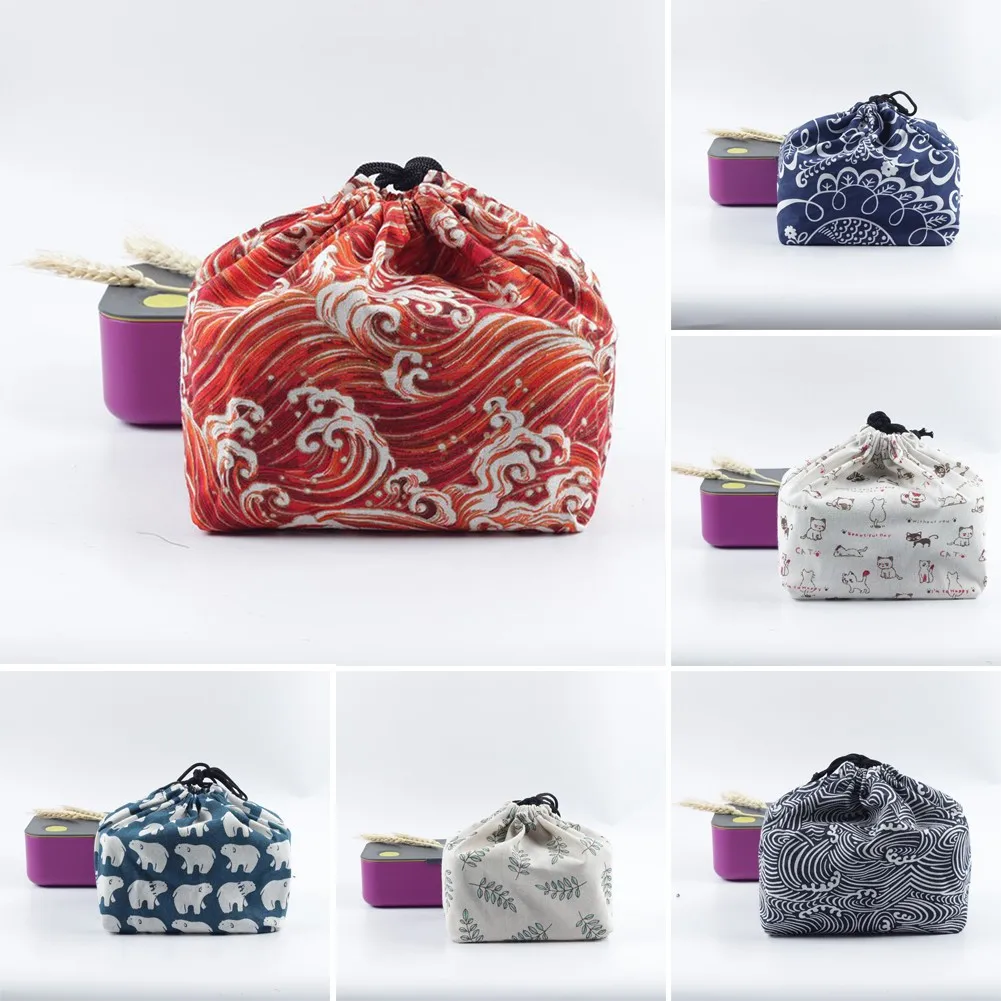 

5 Colors New Portable Japanese Style Lunch Box Drawstring Lunch Bag Lunch Bag Takeout Meal Bento Bag Picnic Bag