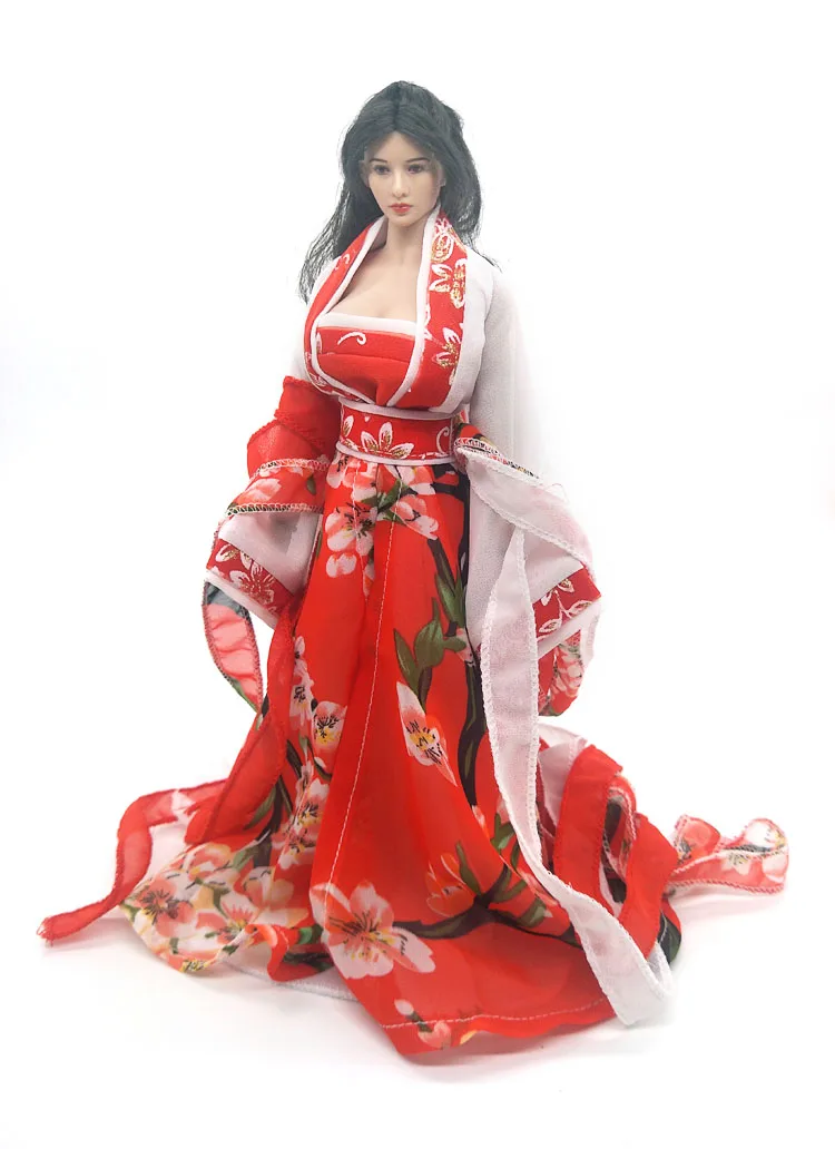 

1/6 старинная Одежда Для Женщин-солдат с красным принтом ханьфу подходит для PHICEN TBL UD и другой большой груди