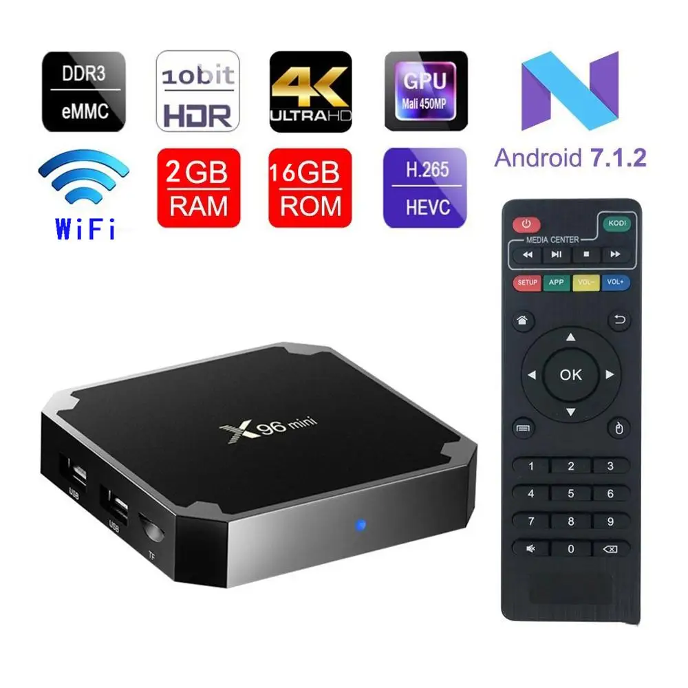ТВ приставка X96 mini на Android с четырехъядерным процессором Amlogic S905W 4K 2 4 ГГц Wi Fi + 16 ГБ 7