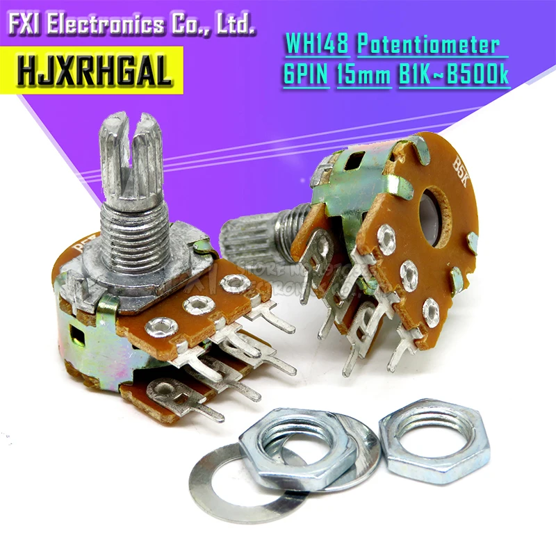 2 шт. WH148 B1K B2K B5K B10K B20K B50K B100K B500K 6Pin вал двухканальный усилитель мощности стерео