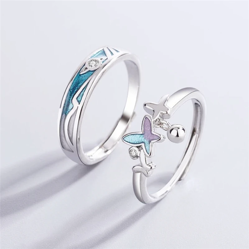 

Sole Memory Sweet Romantic Cute Drip Glaze Butterfly Couple Ring Silver Color Female Resizable Opening Rings SRI934