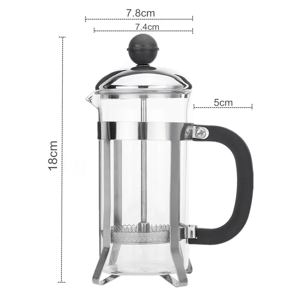 

350ML Compact Size Household Use Stainless Steel Glass French Press Pot Filter Cafetiere Tea Coffee Maker Coffee Tool