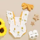 Боди с оборками и принтом подсолнухов для новорожденных девочек + наборы повязок на голову