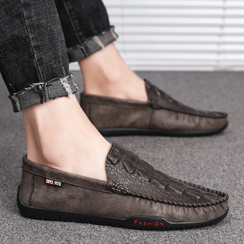 British Style Crocodile Pattern Shoes Men Autumn Casual Breathable Leather Peas Loafers Trend Lazy HC-426 | Обувь