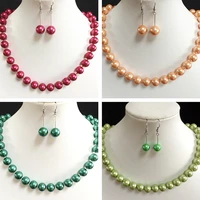 fashion shell 8 14mm multicolor round simulated pearl beads diy charming clasp necklace earrings jewelry making 18 inch b1012