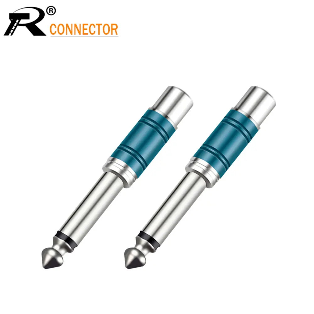 

10pcs/lot Nickel plating RCA Jack Audio Connector 6.35mm Mono Plug to RCA Speaker Adapter with Luxury Quality Blue & Red