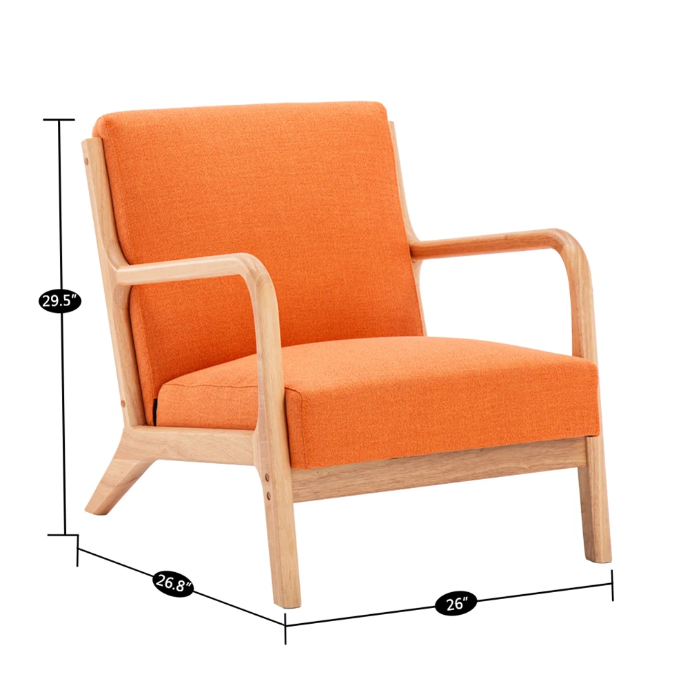 

Fabric Oak Sofa Orange Modern and Simple Design 1 Seat Fabric Sofa Button Tufted Comfortable Multi-layer Bedroom House