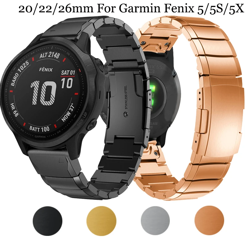 

20/22/26mm Stainless steel Watchband Strap for Garmin Fenix 5X 5 5S 6X 6 6S 3 HR D2 S60 GPS Watch Quick Release Wrist Band Strap