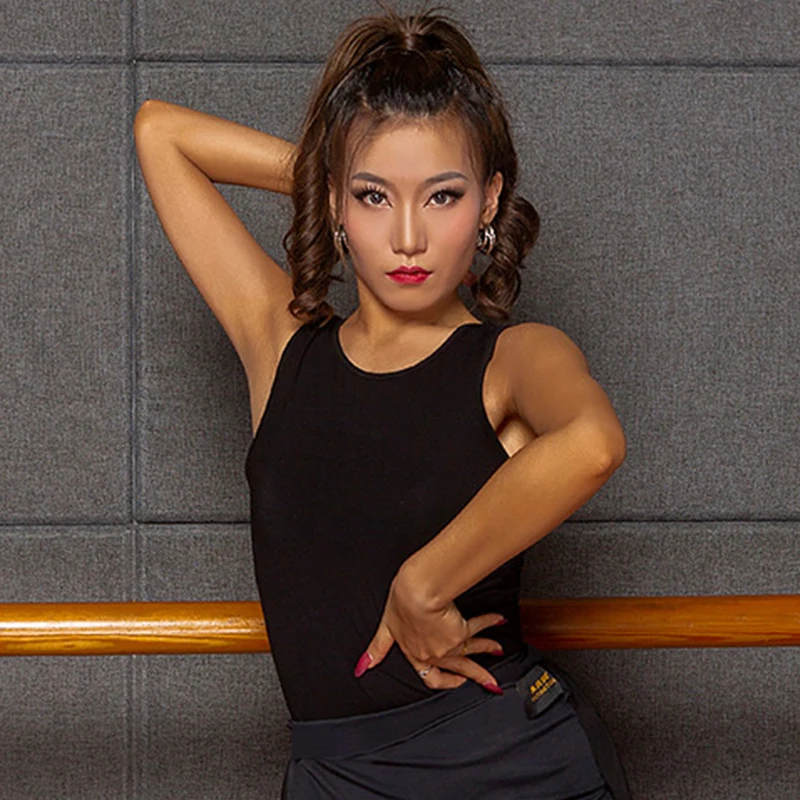 Женский топ для латиноамериканских танцев черный пикантный жилет с открытой