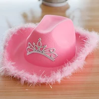 western style tiara pink cowgirl hat for women girl tiara cowgirl hat cowboy cap holiday adult hats costume party hat for female
