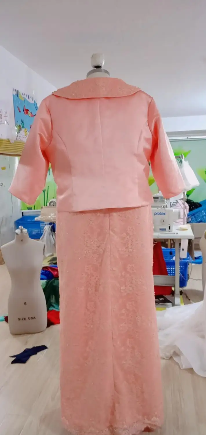 

Vestido De Festa Mother Bride Dress Full-Length Half Sleeves Lace And Beading Women Custom-MadeEvening Party Celebrity