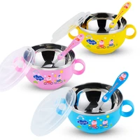 baby tableware set stainless steel cute cartoon thermal dishes kid hot water insulation bowl children feeding