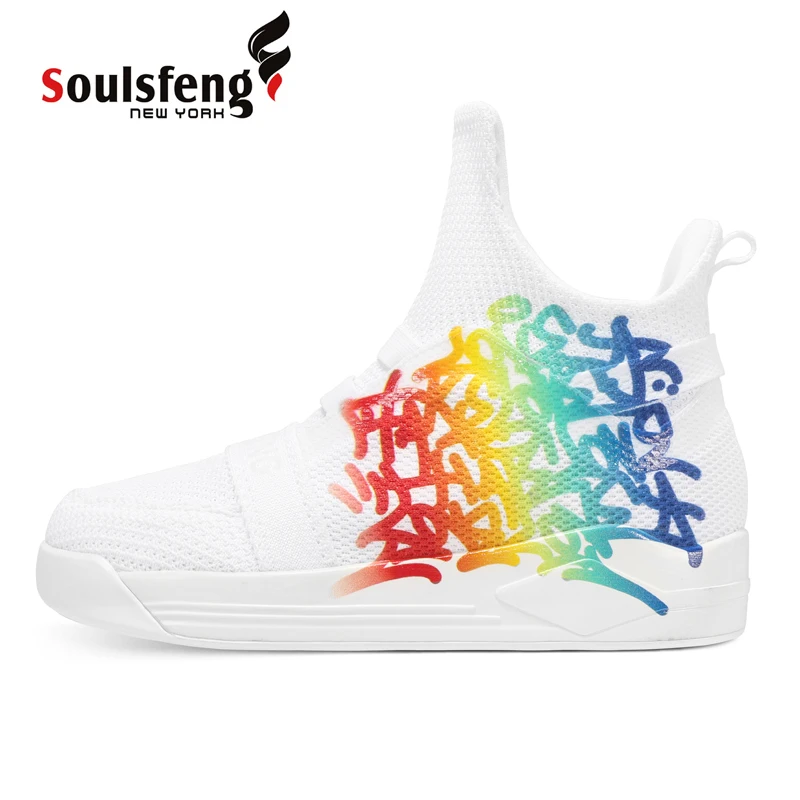 Soulsfeng Skytrack  Pattern Mesh White Hightop Men's Sneakers Tech Gaffiti Women's Outdoor Boots Couples Fashion Hiking Shoes