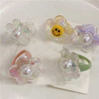 acrylic flower ring pearl inlaid ring plant smiley face gradient flower for children and women girl outdoor travel party gifts