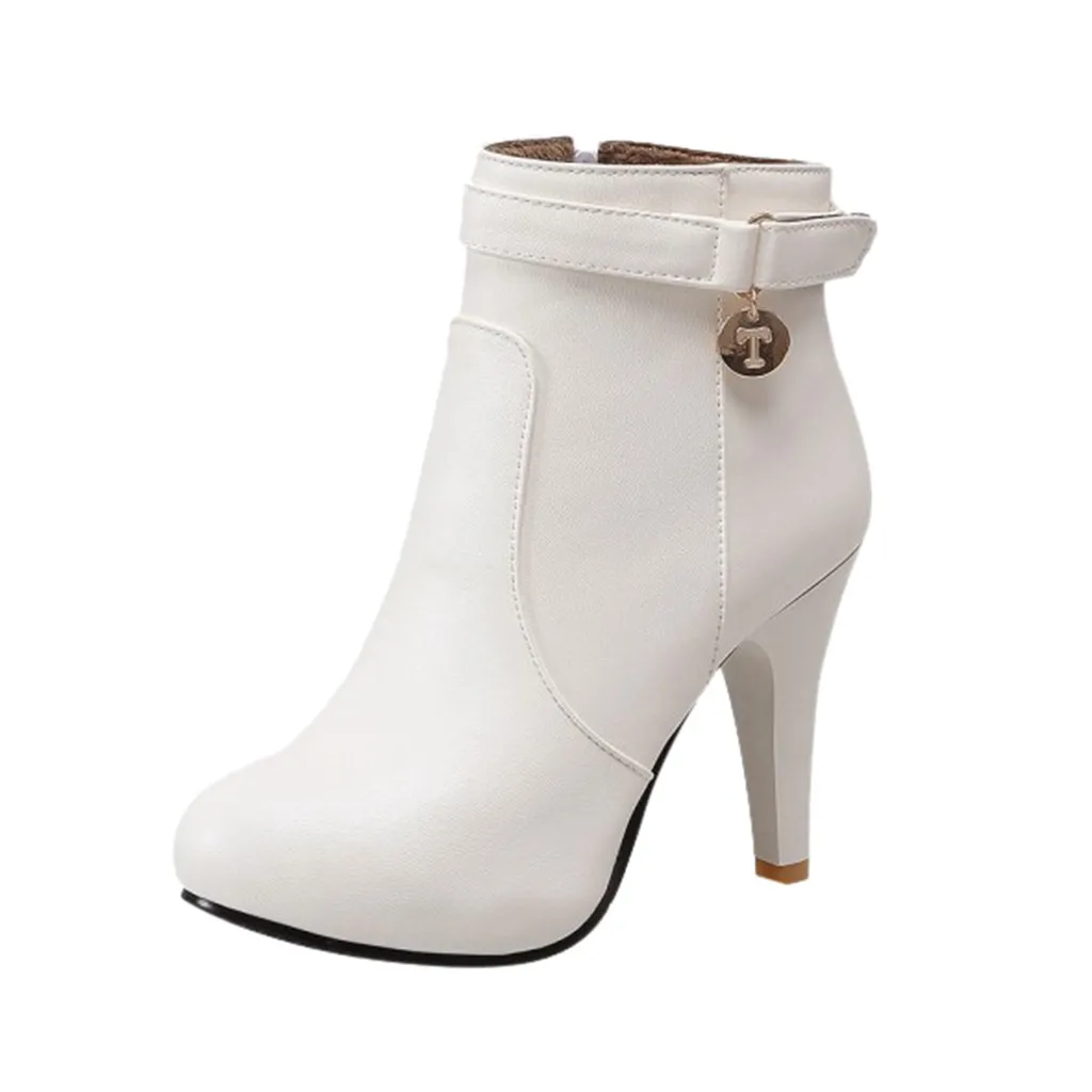 Женские зимние белые кожаные ботинки Сезон осень зима Пикантные женские