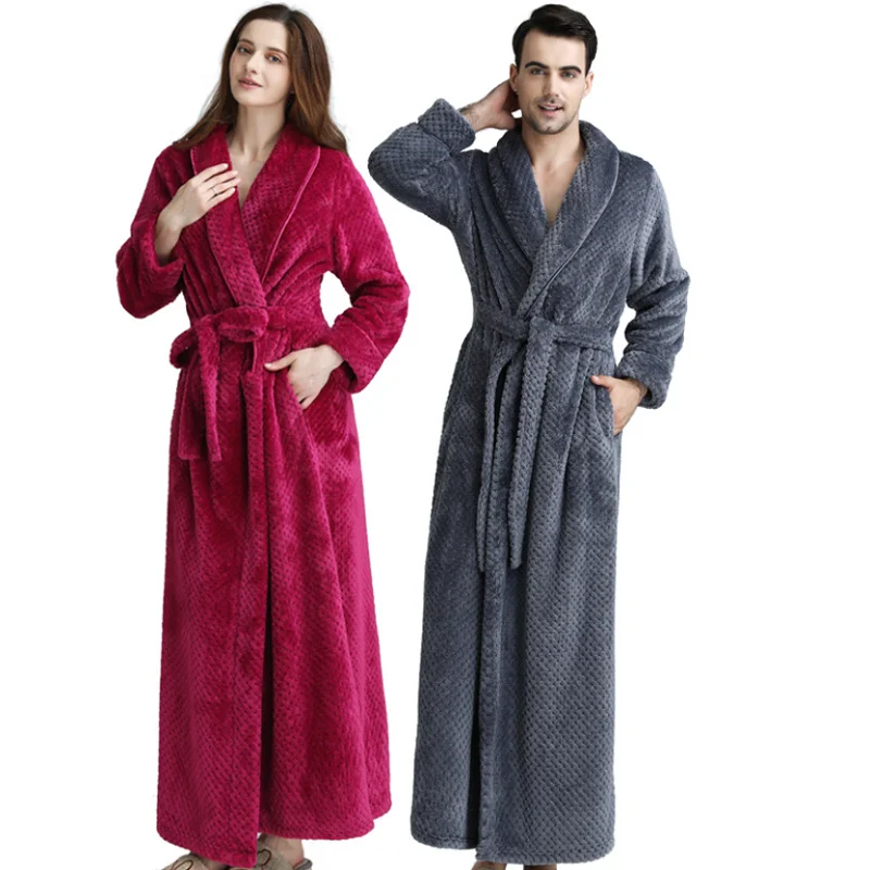 

Autumn Winter New Men's Long Robes Thick Bathrobe Luxury High Quality Coral Velvet Couples Pajama Flannel Nightgown Хала