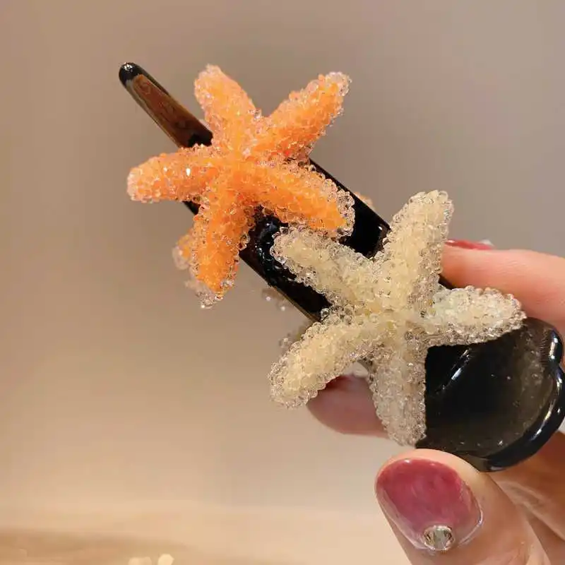 

2021 New Crystal Starfish Hair Claw for Womengirls Sweet Candy Color Star Hair Clips Ponytail Holders Headdress Hair Accessories