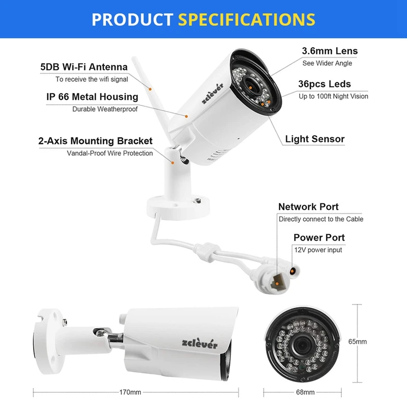 Zclever 1080P H.265 + беспроводной Wifi комплект видеонаблюдения 8CH NVR с 8 шт. 2.0MP HD IP камерами
