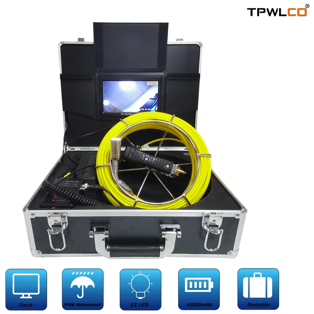 

20M Sewer Waterproof Camera Pipe Pipeline Drain Inspection System 7inch Screen LCD DVR with 12pcs LED Light
