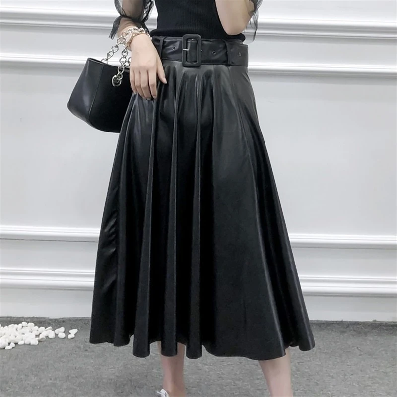 Юбки с завышенной талией и кожаная юбка элегантное черное платье трапециевидной