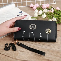 women wallets long dandelion pattern zipper tassel coin purses female solid color wristband multifunction card holder clutch bag