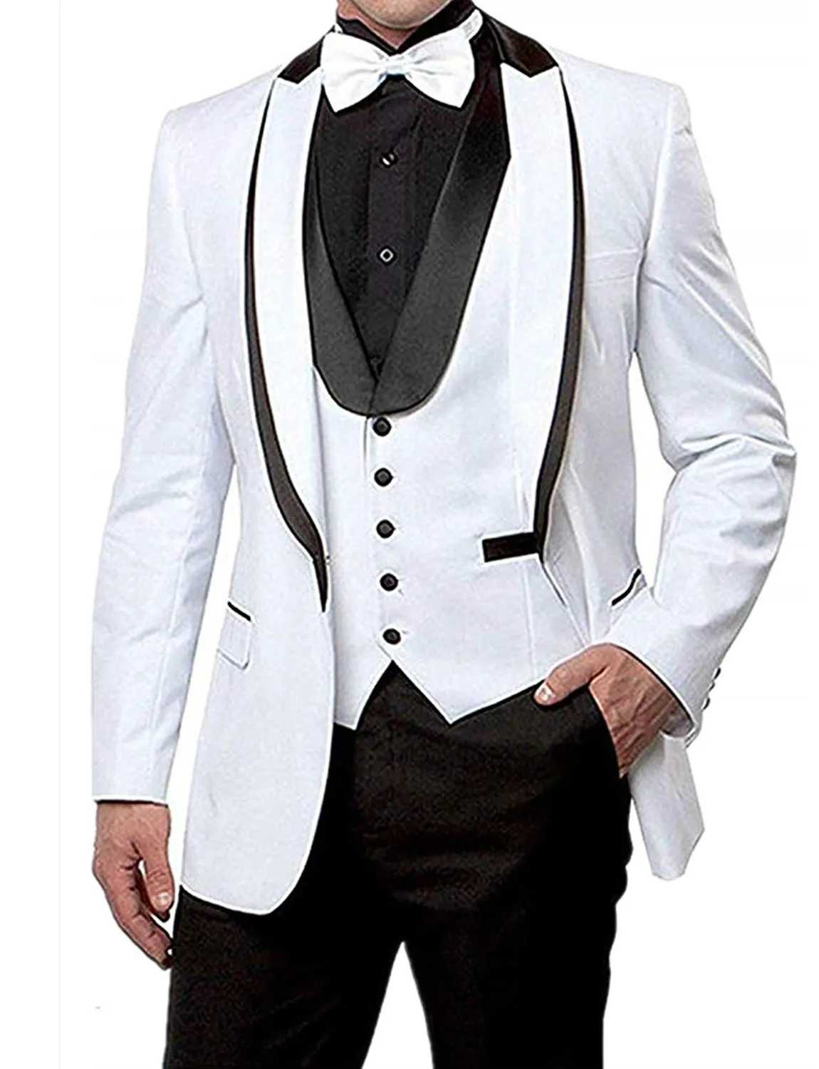 

Mens White Tuxedo Suits for Groom Blazer Jacket & Trousers & Waistcoat