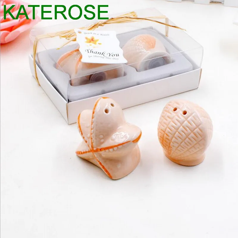 6 комплектов Изысканная керамическая Seashell& Starfish Солонка и перец шейкеры пляжная тематика Свадебная вечеринка раздаточный материал для гостей
