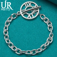 urpretty 925 sterling silver roman numerals chain bracelet for man women wedding party engagement charm jewelry