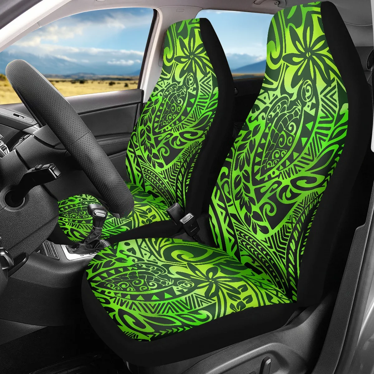 

PinUp Angel Polynesian Hawaiian Style Tribal Printed Durable Car Seat Covers 2pcs/Set Car Winter Accessories Universal Fit