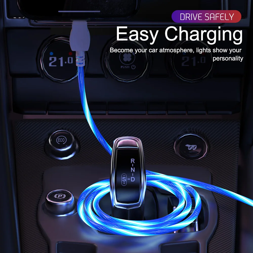 ED Light Micro USB Type C Cable Charger Data Cord For iPhone X 6 7 8 Plus Samsung Huawei Xiaomi Note 10 USBC Fast Charging Wire | Мобильные