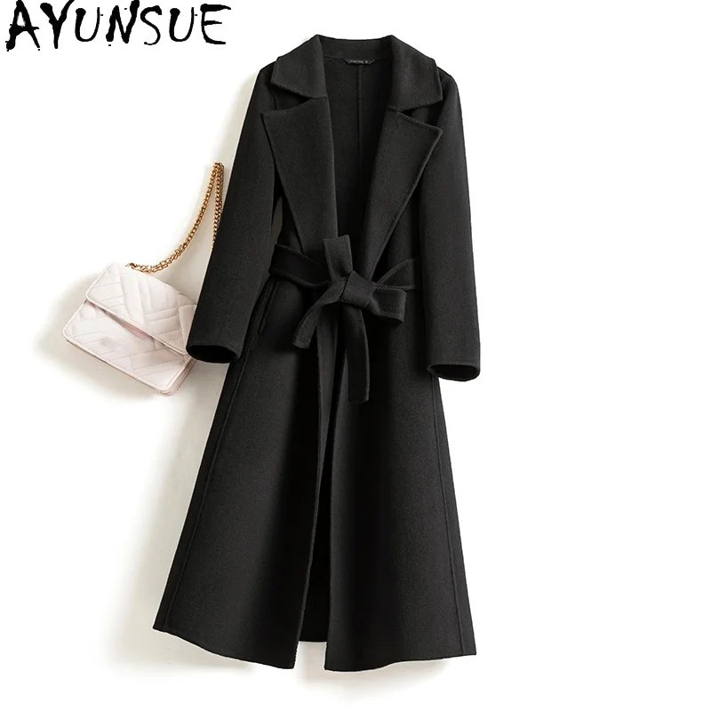 

AYUNSUE Long Real Double-sided Woolen Coats Female Autumn Winter 2021 Elegant Korean Wool Jackets Women Jaqueta Feminina Gxy428