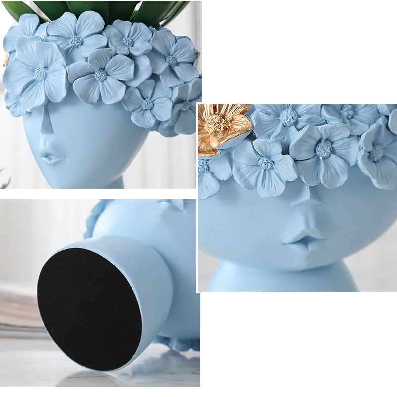 Nordic Creative Human Head Vase Sundries Storage Box Decorative Resin Vase Garden Sculpture Home Model Room Decoration Ornaments
