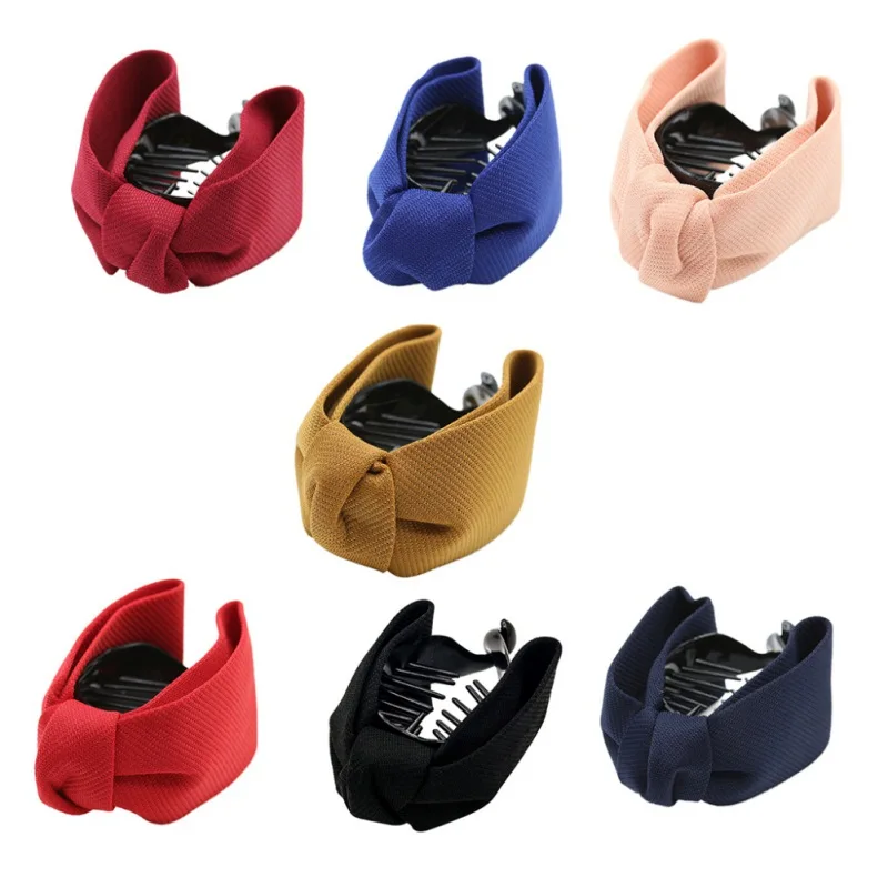 

Fashion Sweet Fabric Bow Hair Claw Elegant Women Solid Cloth Ties Ponytail Hair Crab Clips Ponytail Hold Girl Hair Accessories
