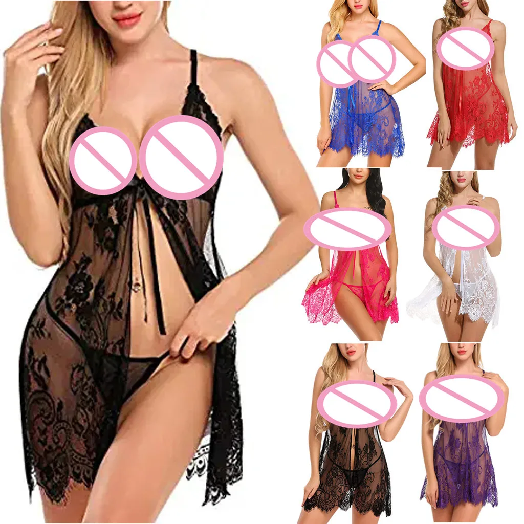 Для женщин сексуальное нижнее белье кружевное для ресниц с лямкой на шее пеньюар