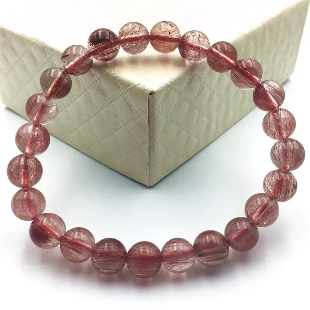 Natural Red Hair Rutilated Quartz Women Men Bracelet 8mm Stone Jewelry Love Gift Round Beads Fashion AAAAA | Украшения и