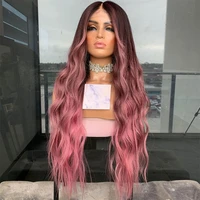 13x6 ombre red lace front wig human hair for women pre plucked 180 long natural wave wig hd transparent lace wigs 32 remy hair