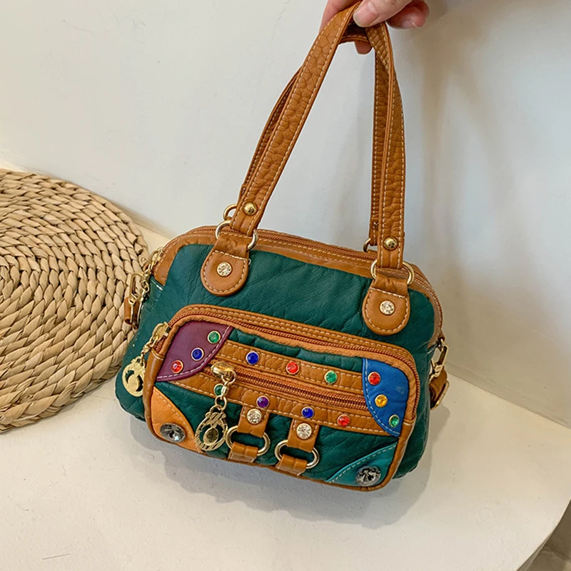 Сумка на плечо женская из промытой кожи 4 кармана 2020 дюйма|Сумки с ручками| |