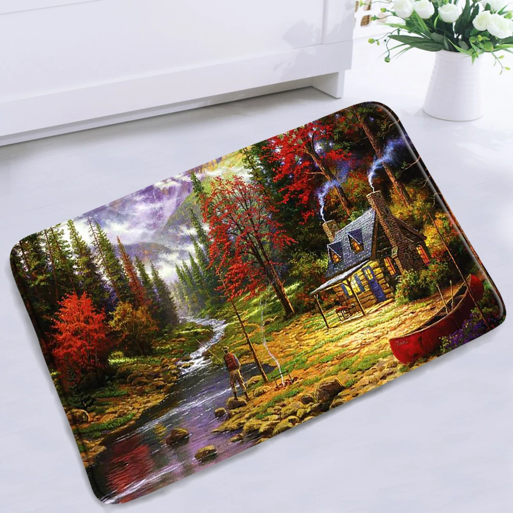 Лесной ландшафт занавески для душа набор водопад красный природный пейзаж