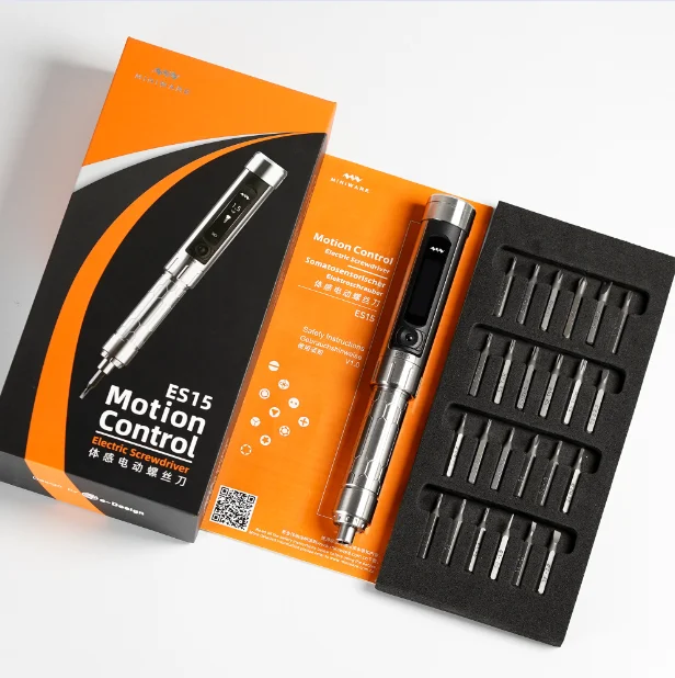 MINIWARE ES15 Intelligent Motion Control Electric Screwdriver USB Chargeable Cordless 16pcs 4mm Bit Set LED Light | Инструменты
