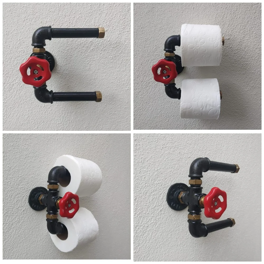 

Vintage Retro Toilet Paper Holder Handcraft Tissue Wall Mount Wood Storage Bathroom WC Accessories Hanging Rack Iron Pipe Shelf