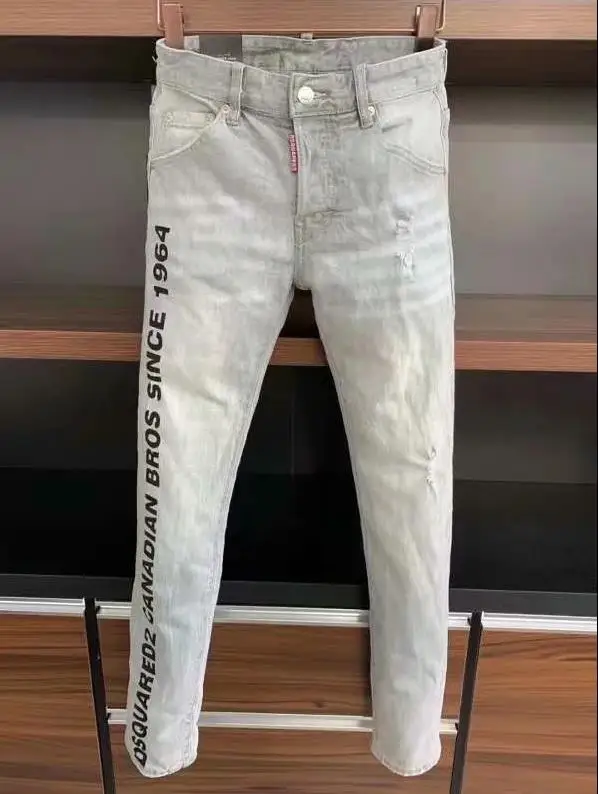 

Мужские облегающие джинсы стрейч DSQ, деловые брюки с буквенным принтом D2 в стиле панк, 2021